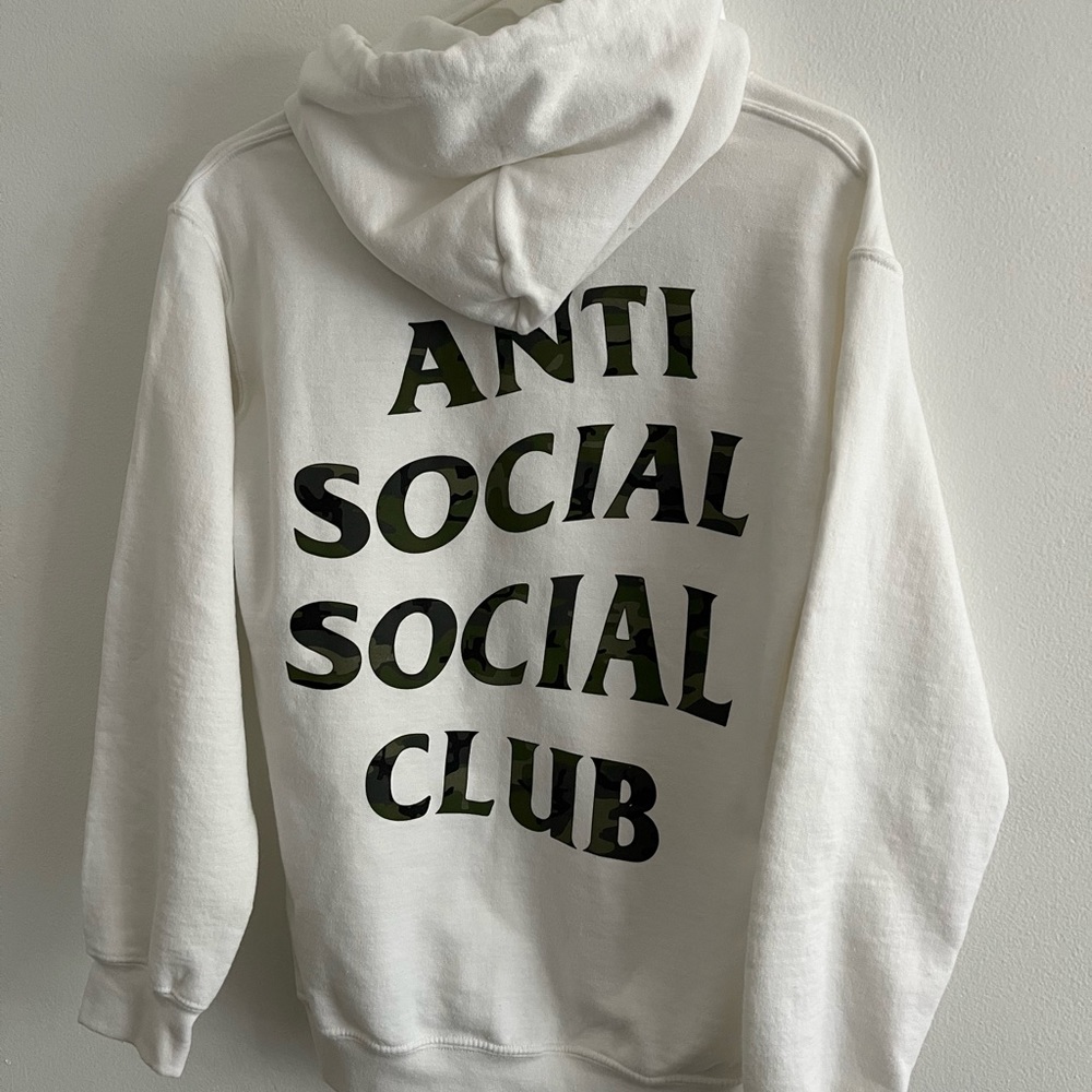 White anti social social club camo print size small hoodie